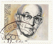 Martin Niemoller on a postage stamp, painted by Gerd Aretz in 1992