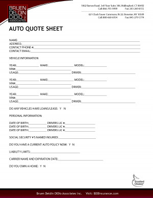 Apply for a auto insurance quote AUTO QUOTE SHEET