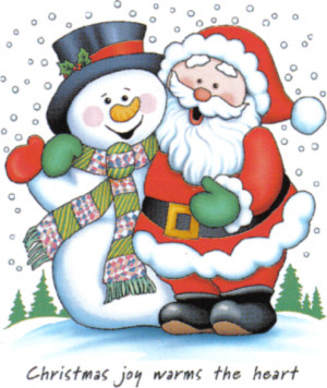 Santa Claus and Christmas snowman wishing themselves on Christmas ...