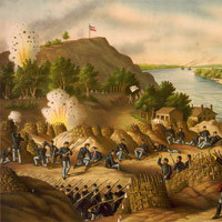 This colorful lithograph recounts the 1863 battle at Vicksburg that ...