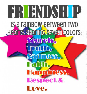 ... Rainbow between Two Hearts Sharing Seven Colors ~ Friendship Quote