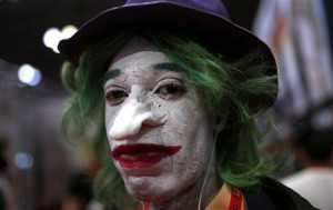 fan dressed as the Joker from the Batman comic and movie series ...