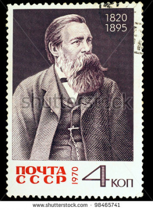 ... in USSR, shows portrait Friedrich Engels, circa 1970 - stock photo