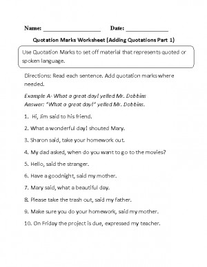 Adding Quotation Marks Worksheet