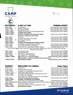 Camp Carnival Activity Schedule