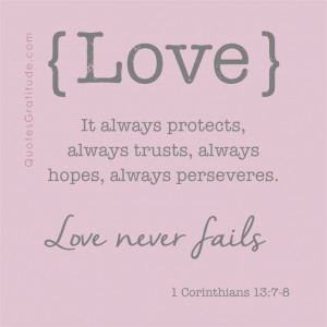 LOVE. It always protects, always trusts, always hopes, always ...