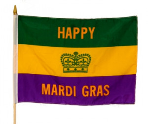 happy mardi gras flag with stick toomeys mardi gras