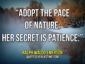 ... the pace of nature; her secret is patience.” — Ralph Waldo Emerson
