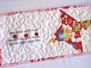 Good friends quote mini quilt, quilted mug rug, mug mat, made to order