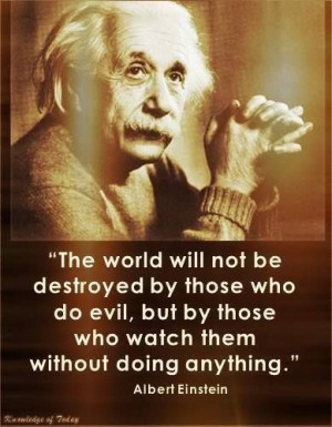 Albert Einstein - The world will not be destroyed by those who do evil ...