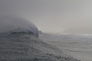 View from the ocean at Point Nepean and Corsair Rock thru the Sea Fog