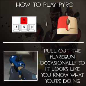 The basics of pyro. Don't forget to blow people when they are on fire ...