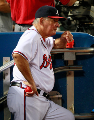 Bobby Cox Manager Bobby Cox 6 of the Atlanta Braves watches from the