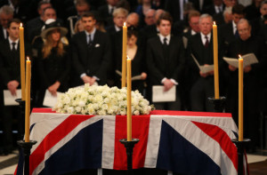 The coffin and floral tribute during the funeral service of Baroness ...