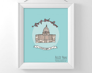 Washington D.C Capitol Building, art print, illustration, typography ...