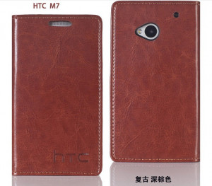 HTC Flip Real Leather Case Cover Pouch LCD Guard HTC One M7