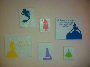 ... Disney Princesses Silhouettes, Baby Girls Room, Disney Quotes Canvas