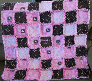 Pink and Brown Country Girl John Deere rag quilt