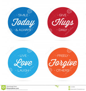Collection of positive quotes on circular badges isolated over white.