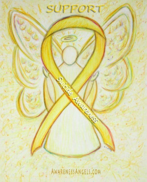 Yellow Suicide Awareness Ribbon Angel Art