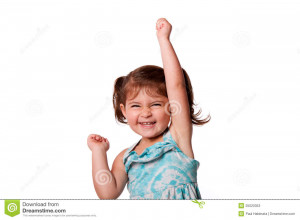 Cute beautiful funny happy little toddler girl celebrating with hand ...