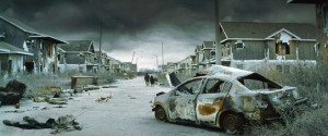 the road by cormac mccarthy burned out car landscape