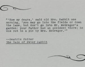 Manually typed Peter Rabbit quote on 4x6 cardstock. Typed on Underwood ...