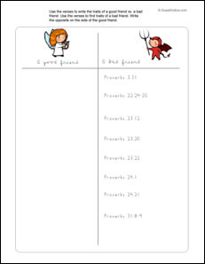 Good friends vs. bad friends - Look up the verses, summarize and fill ...