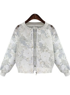 Amazing Long Sleeve Zippered Floral Imprint Jacket US$ 15.99