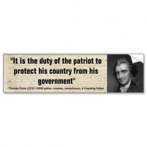 Thomas Paine DUTY OF PATRIOT 2 PROTECT HIS COUNTRY Bumper Stickers