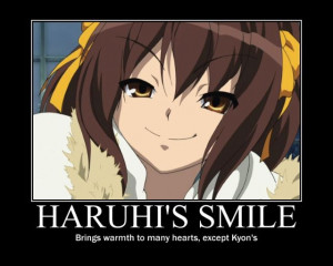 Kyon (The Melancholy of Haruhi Suzumiya) Haruhi smile