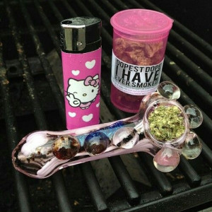 weed #pipe #hello kitty #smoke #tree #pink #dope #girly