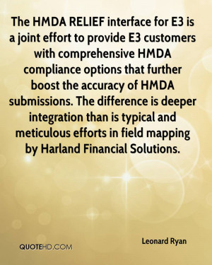 The HMDA RELIEF interface for E3 is a joint effort to provide E3 ...