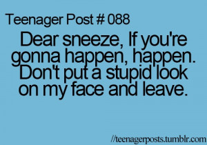... dear sneeze if you're gonna happen happen stupid look on my face quote