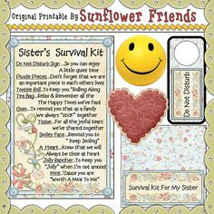 Sister Survival Kit - list to put in container, printable topper is $ ...