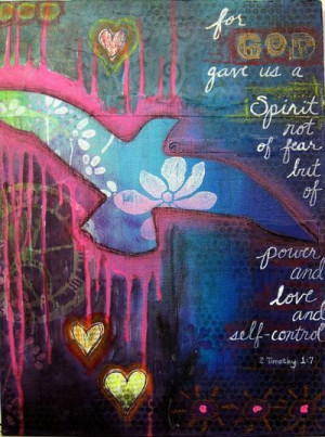 bird painted on canvas, dripping acrylic paint, Bible quote