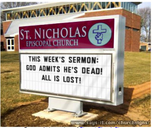 Funny church sign (believe, Kingdom, salvation, Christ)