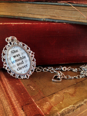 Sense and Sensibility Jane Austen Antiqued Silver Book Page Literature ...