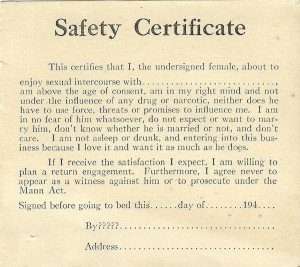 Promiscuity Safety Certificate 1940s