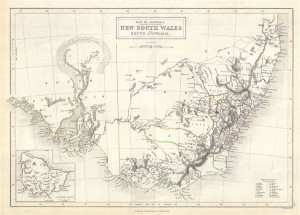 1844 Black Map of New South Wales Australia
