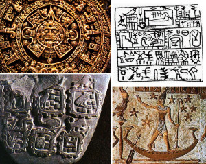 top left: The Sun Stone fragment; right: Egyptian First Dynasty ...