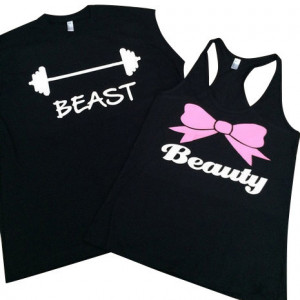 Home > Products > Beauty and Beast - Couples Workout Shirts - Fitness ...