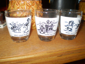 Three Vintage 1950's Funny quotes shot glasses