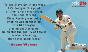 Shane Watson compares Steve Smith to Ricky Ponting