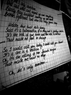 black and white, handwriting, kings of leon, lyrics, quote, seventeen ...