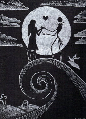 the nightmare before christmas Black and White Jack and Sally