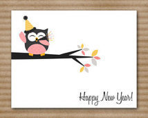 ... New Year Cards - New Years - 2015 - Owl - Party - Champagne - Toast