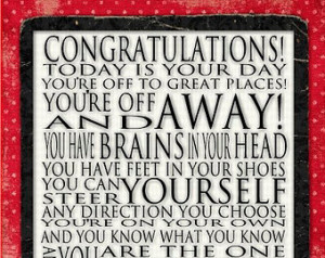 Dr Seuss Congratulations -12x12 Word Art Prints - Today is your day ...