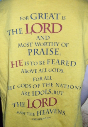 ... the back of a Bible Bee shirt, complete with two verses from Psalm 96