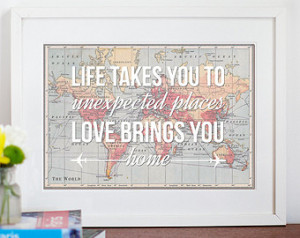 ... , Wedding Gift, 30x40 Poster, Map of the World Print, Romantic Quote